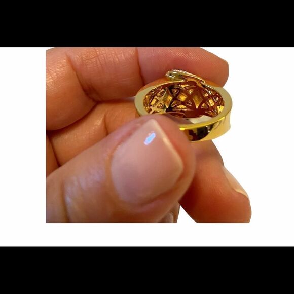 Brown & White Pave Crystal Buckle Ring Sz. 7 - Picture 3 of 5